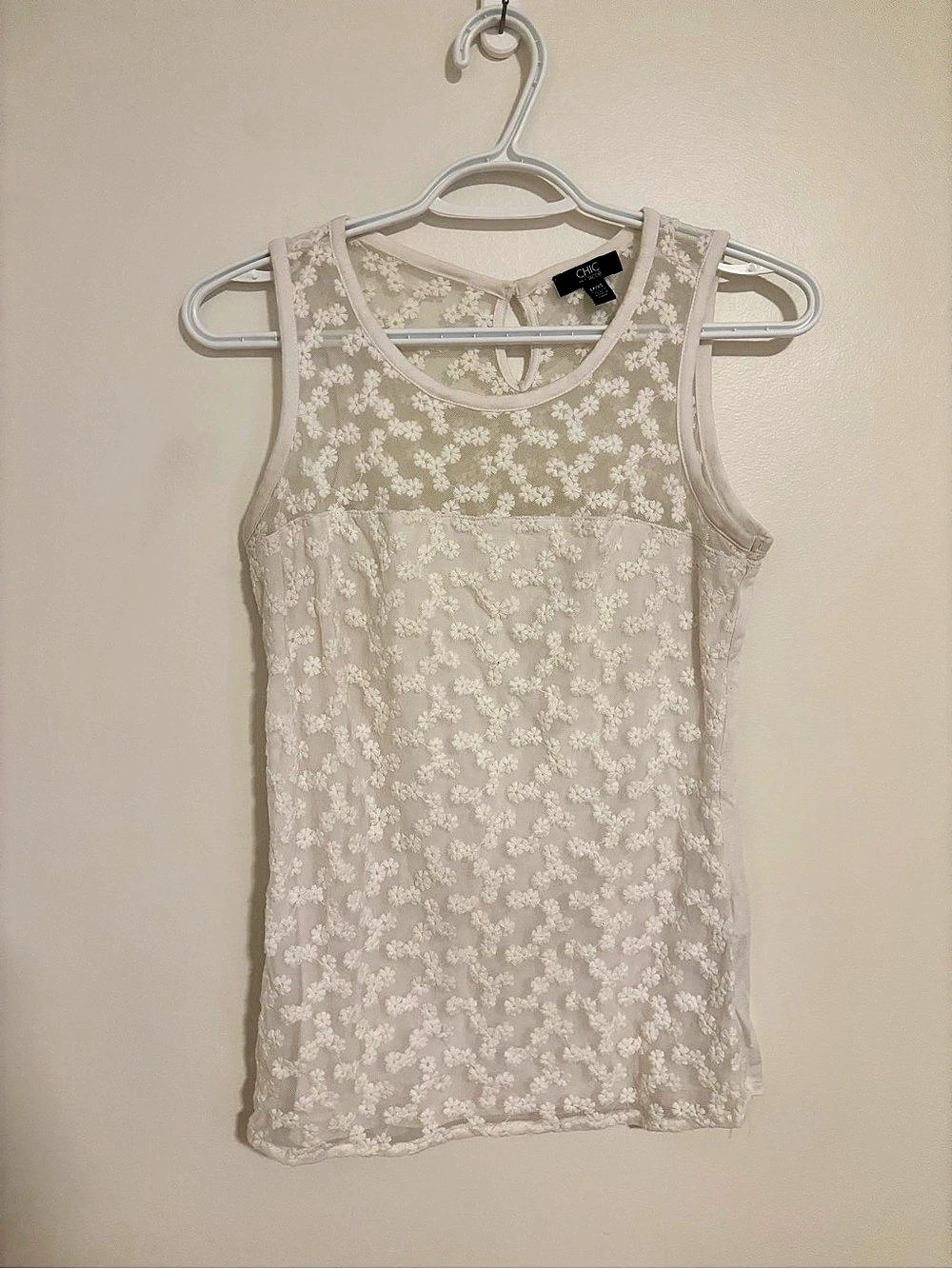 Chic by Jacob Floral Lace Tank Top in White